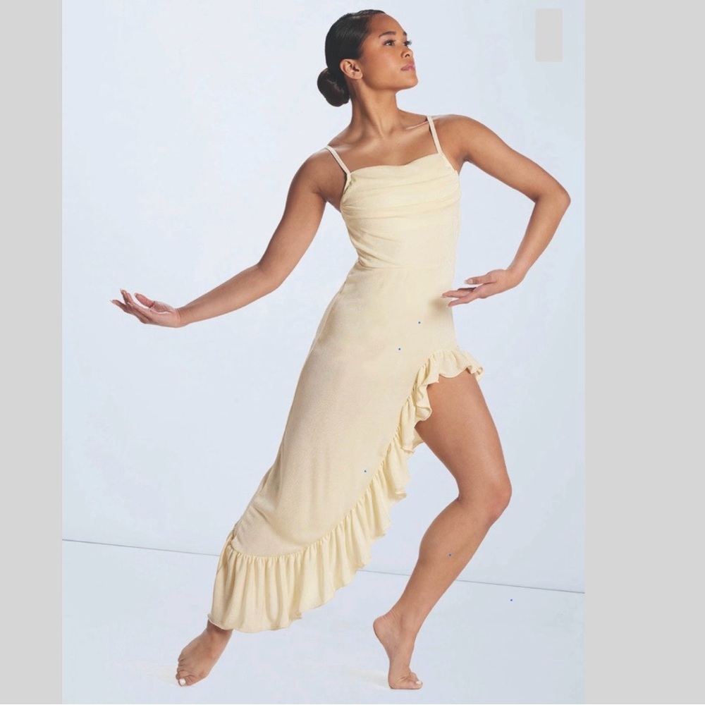 Weissman Balera Ruffle Hem Light Yellow Performance Dress